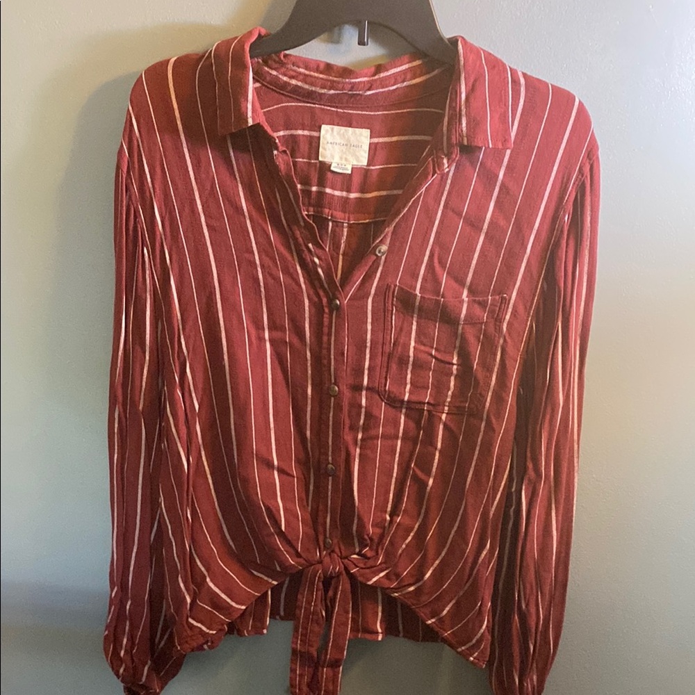American Eagle Outfitters Maroon Striped Shirt